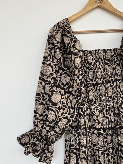 Black Floral Ruffle Sleeve Partywear Women Dress | Bohemian Maxi Dress