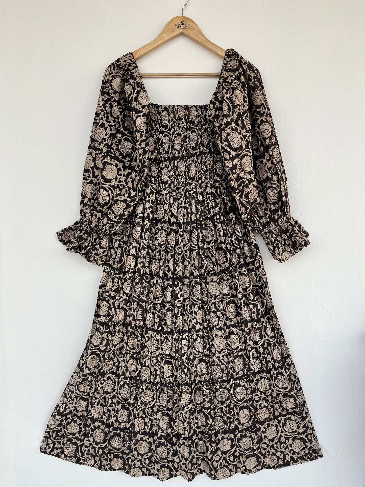 Black Floral Ruffle Sleeve Partywear Women Dress | Bohemian Maxi Dress