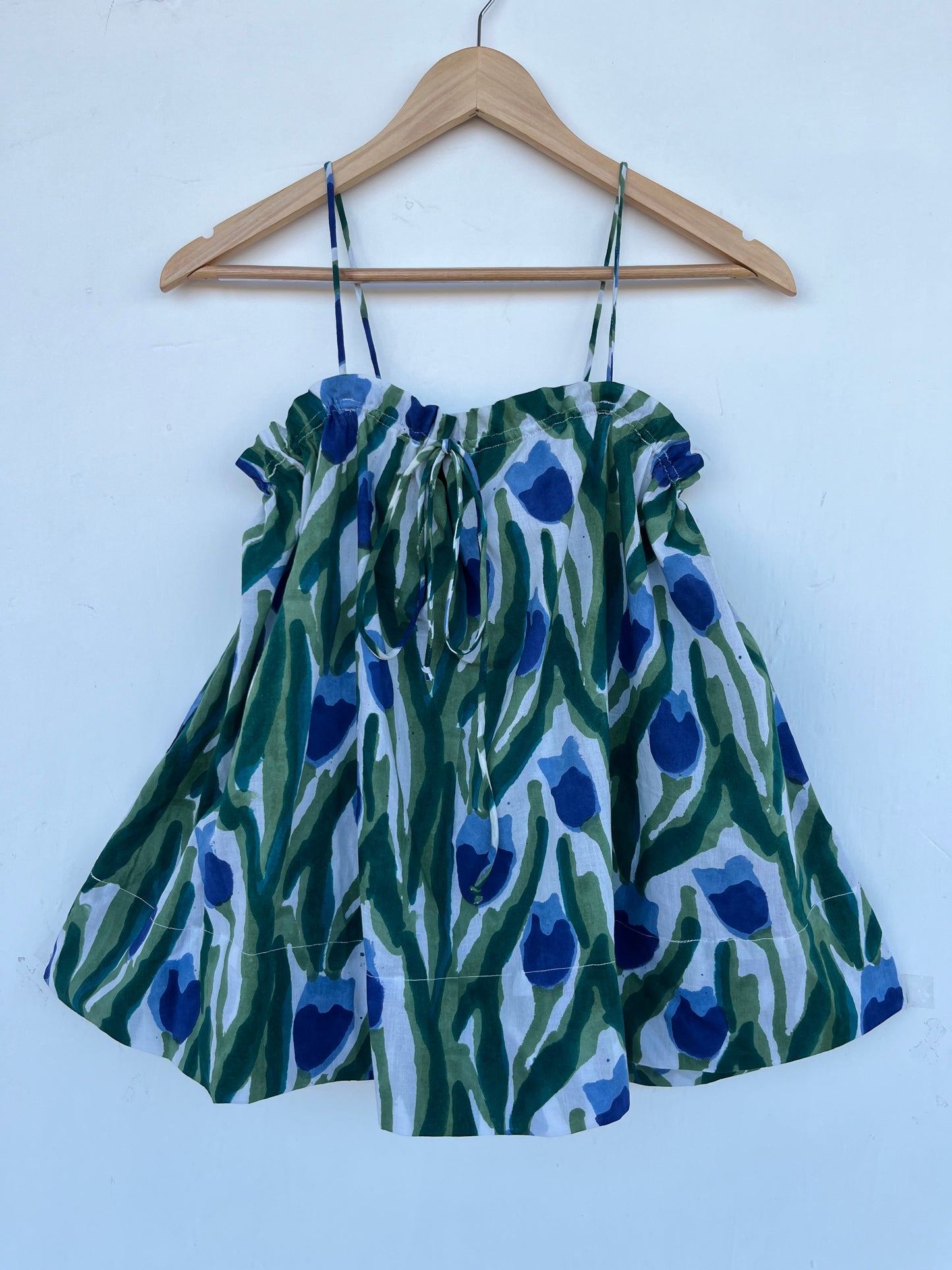 Blue Green Floral Cotton Camisole Top for Women | Boho Summer Sleeveless Tank Top