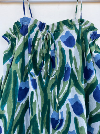 Blue Green Floral Cotton Camisole Top for Women | Boho Summer Sleeveless Tank Top
