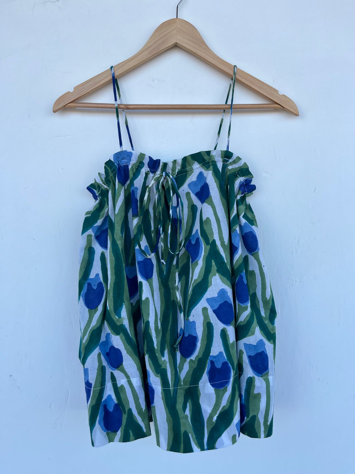 Blue Green Floral Cotton Camisole Top for Women | Boho Summer Sleeveless Tank Top