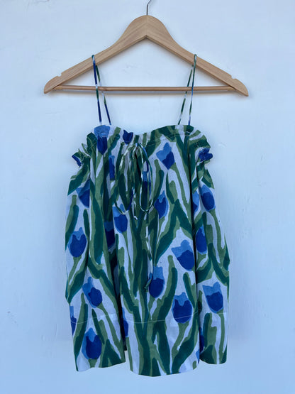 Blue Green Floral Cotton Camisole Top for Women | Boho Summer Sleeveless Tank Top