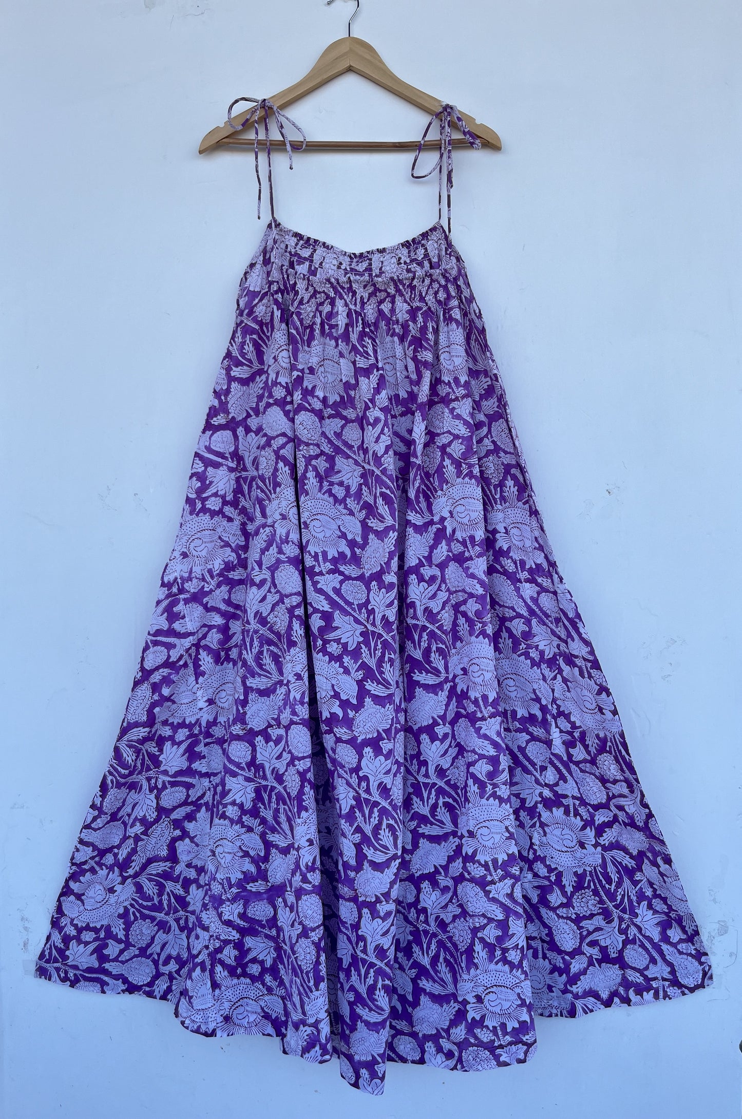 Purple Floral Cotton Maxi Dress for Women | Lightweight Boho Summer Strap Dress