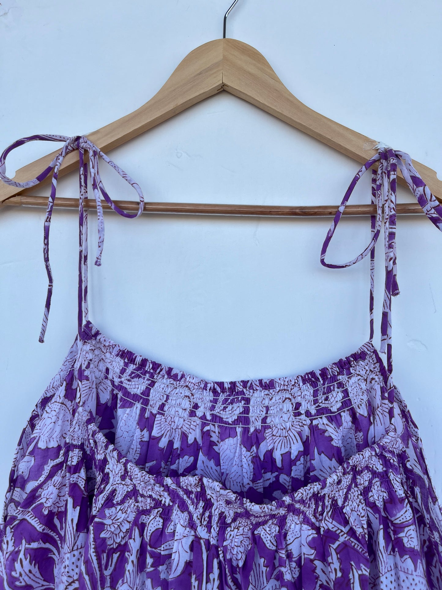 Purple Floral Cotton Maxi Dress for Women | Lightweight Boho Summer Strap Dress