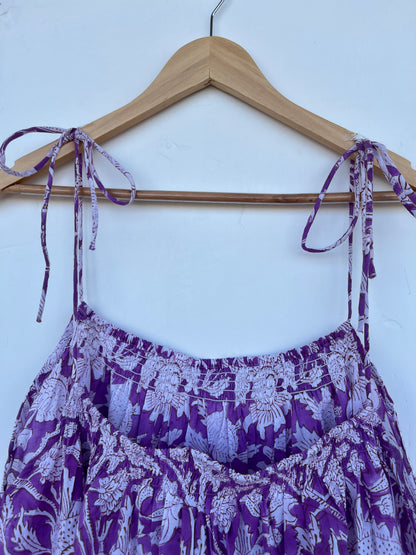Purple Floral Cotton Maxi Dress for Women | Lightweight Boho Summer Strap Dress