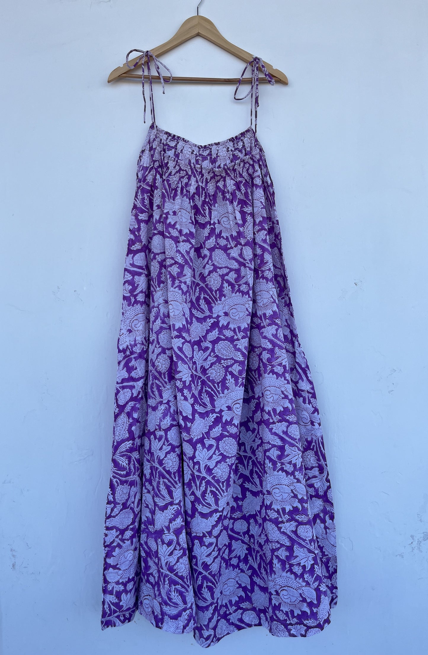 Purple Floral Cotton Maxi Dress for Women | Lightweight Boho Summer Strap Dress
