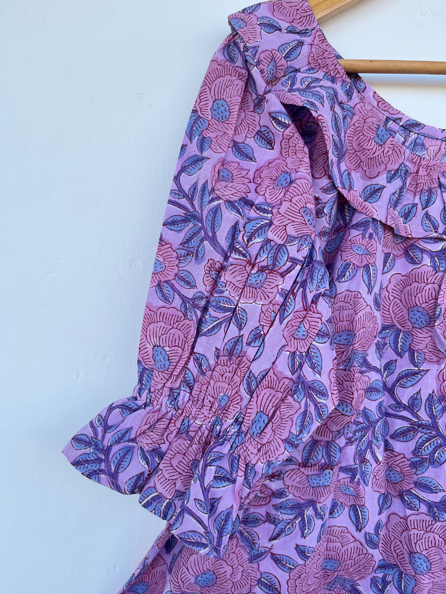 Purple Floral Lightweight Cotton Blouse | Romantic Bohemian Summer Top | Ruffle Sleeve