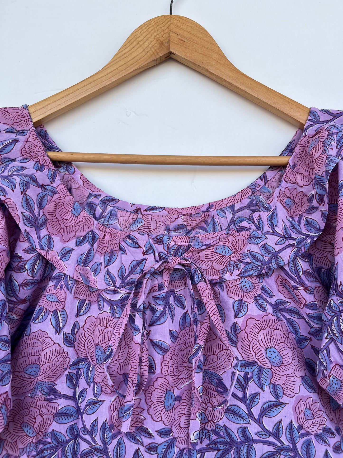 Purple Floral Lightweight Cotton Blouse | Romantic Bohemian Summer Top | Ruffle Sleeve