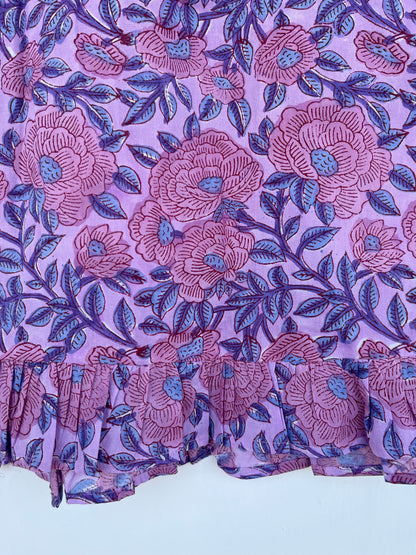Purple Floral Lightweight Cotton Blouse | Romantic Bohemian Summer Top | Ruffle Sleeve