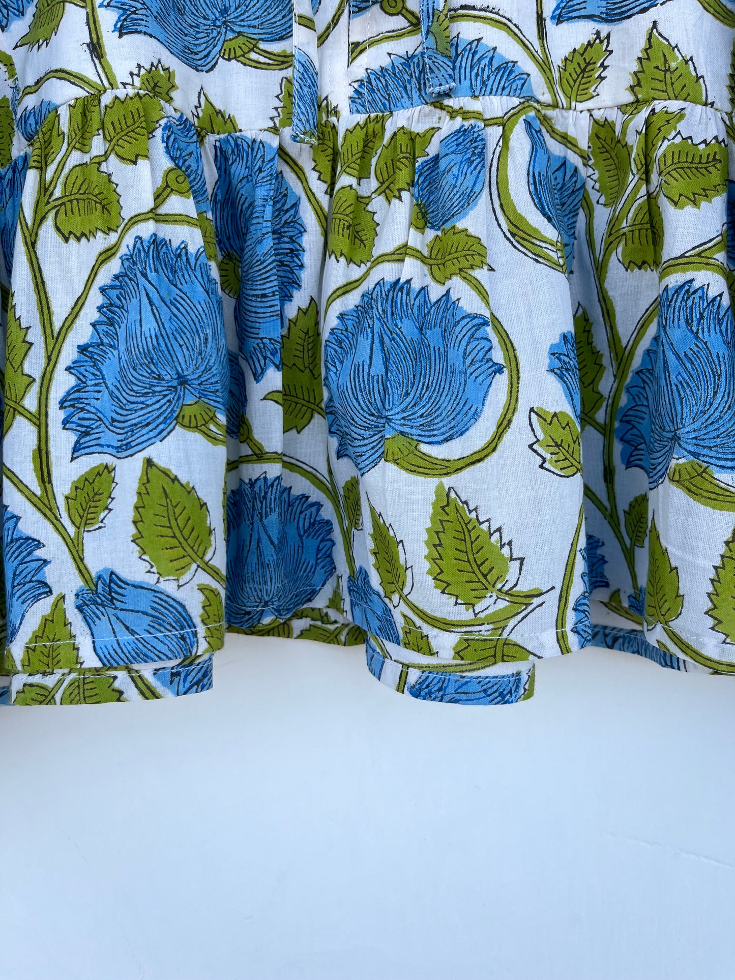 Blue Green Floral Cotton Blouse | Relaxed Fit Boho Top | Handmade Comfy Tunic