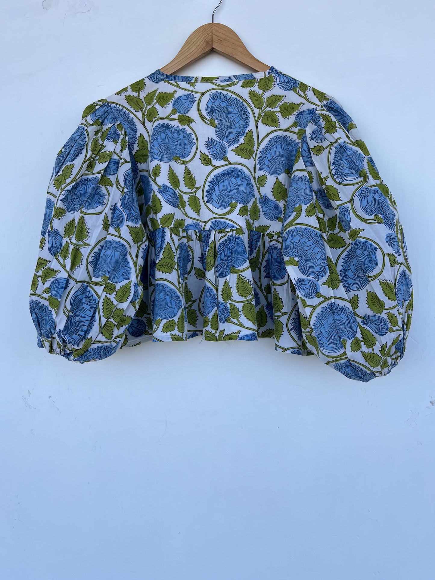 Blue Green Floral Cotton Blouse | Relaxed Fit Boho Top | Handmade Comfy Tunic