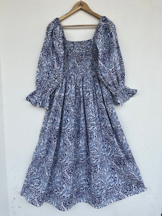 Floral Cotton Maxi Dress with Long Sleeves and Smocked Bodice