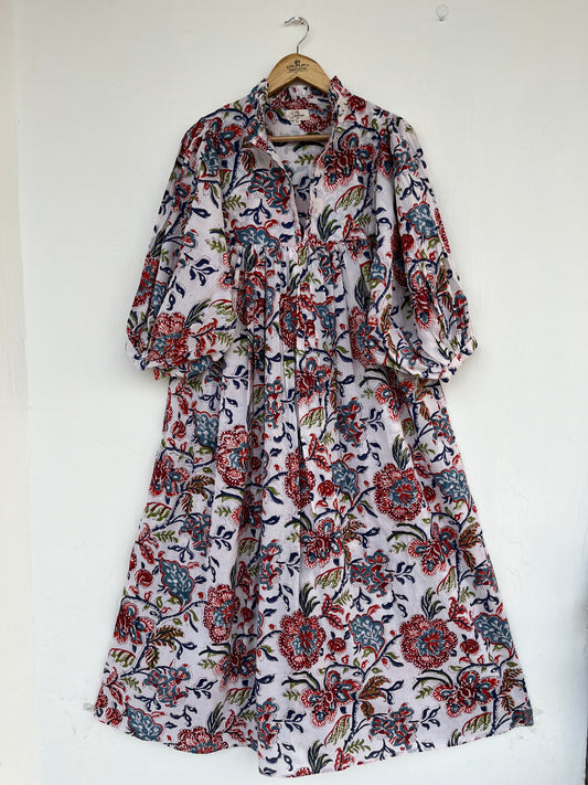 Floral Summer Maxi Dress With 3/4th Sleeves & Frill Collar