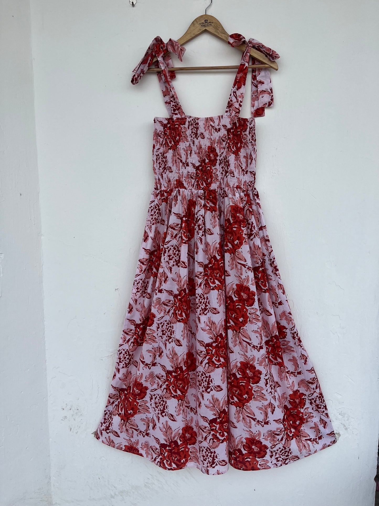 Sleeveless Smocked Cotton Maxi Dress With Adjustable Strap