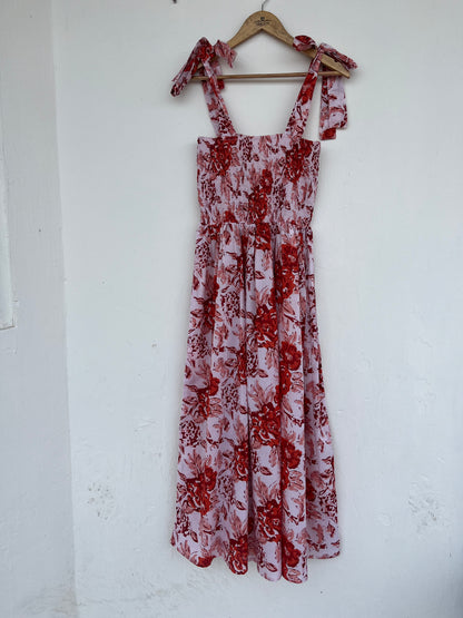Sleeveless Smocked Cotton Maxi Dress With Adjustable Strap