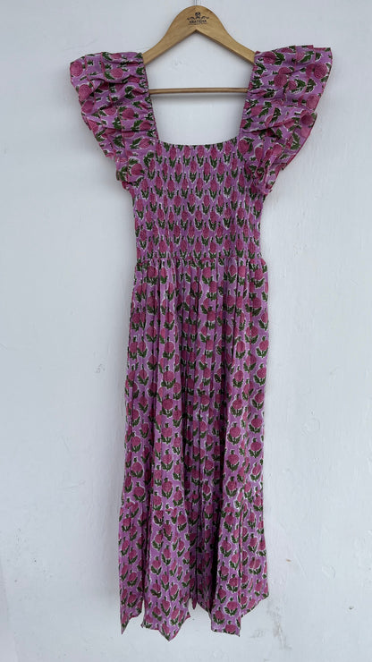 Purple Floral Cotton Maxi Dress | Women Partywear Dress