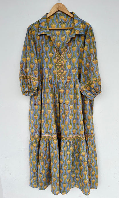 Yellow Floral Tiered Maxi Dress | Ethnic Women Wear
