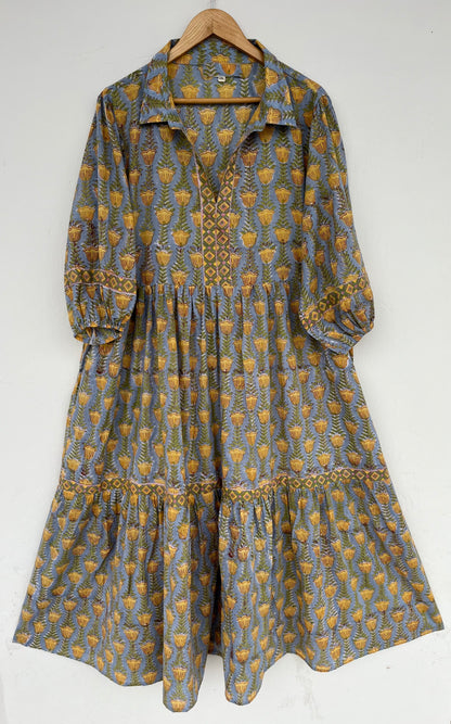 Yellow Floral Tiered Maxi Dress | Ethnic Women Wear