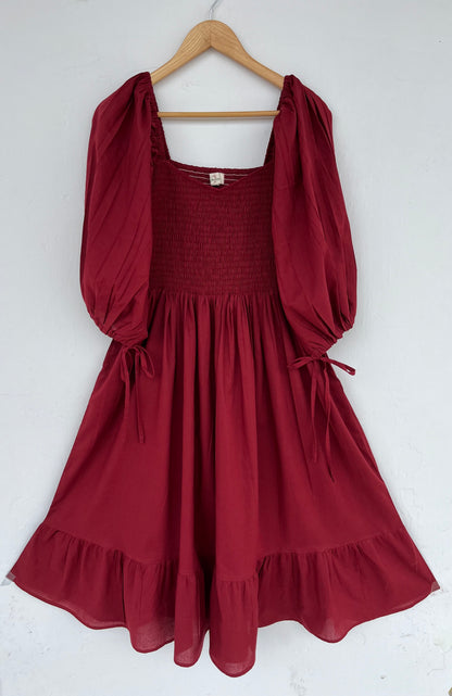 Wine Red Cotton Smocked Maxi Dress | Bridesmaid Dress | Long Partywear Outfit