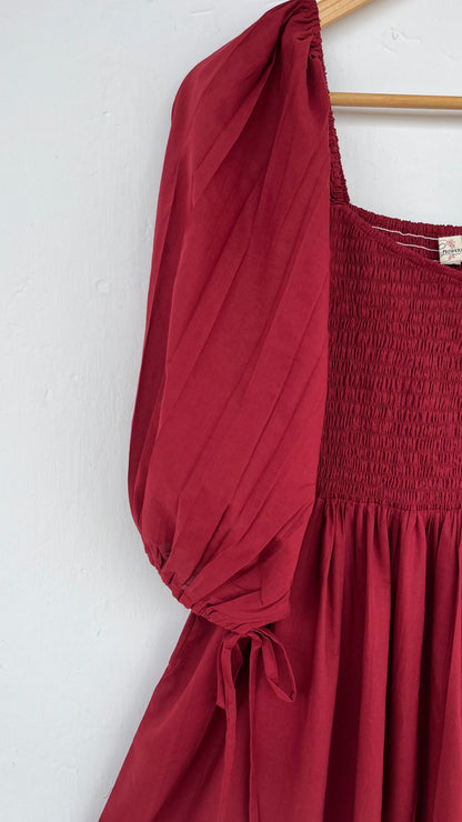 Wine Red Cotton Smocked Maxi Dress | Bridesmaid Dress | Long Partywear Outfit