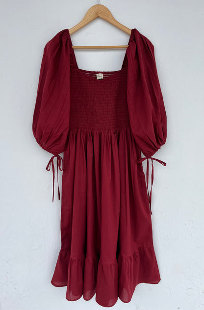 Wine Red Cotton Smocked Maxi Dress | Bridesmaid Dress | Long Partywear Outfit