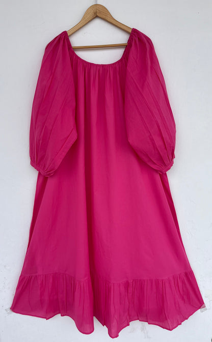 Solid Pink Flowy Cotton Summer Dress | Lightweight Resort Wear Dress