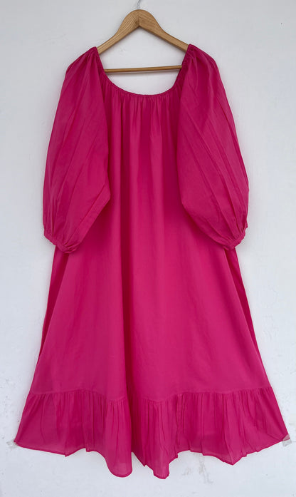 Solid Pink Flowy Cotton Summer Dress | Lightweight Resort Wear Dress