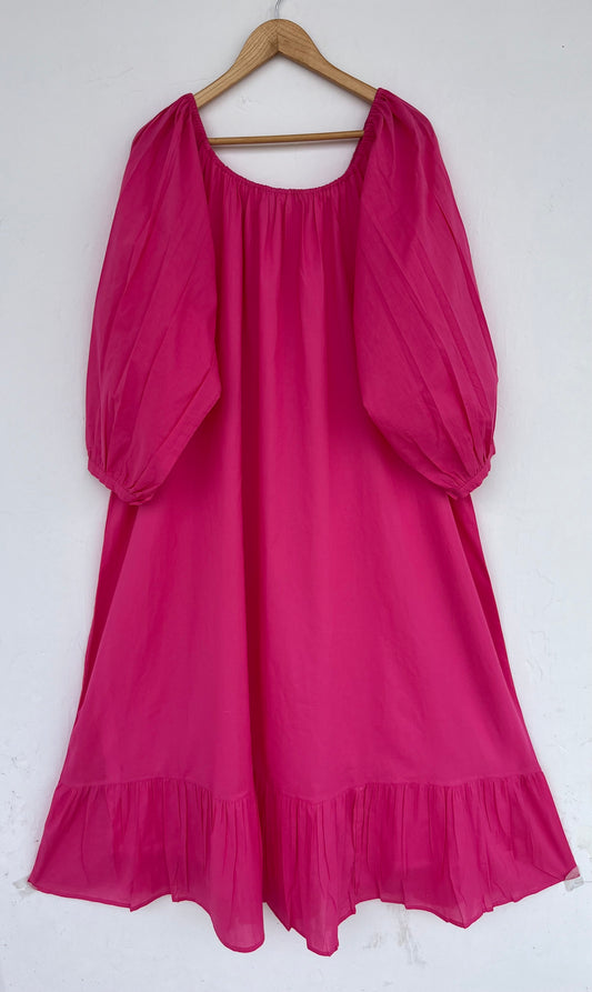 Solid Pink Flowy Cotton Summer Dress | Lightweight Resort Wear Dress