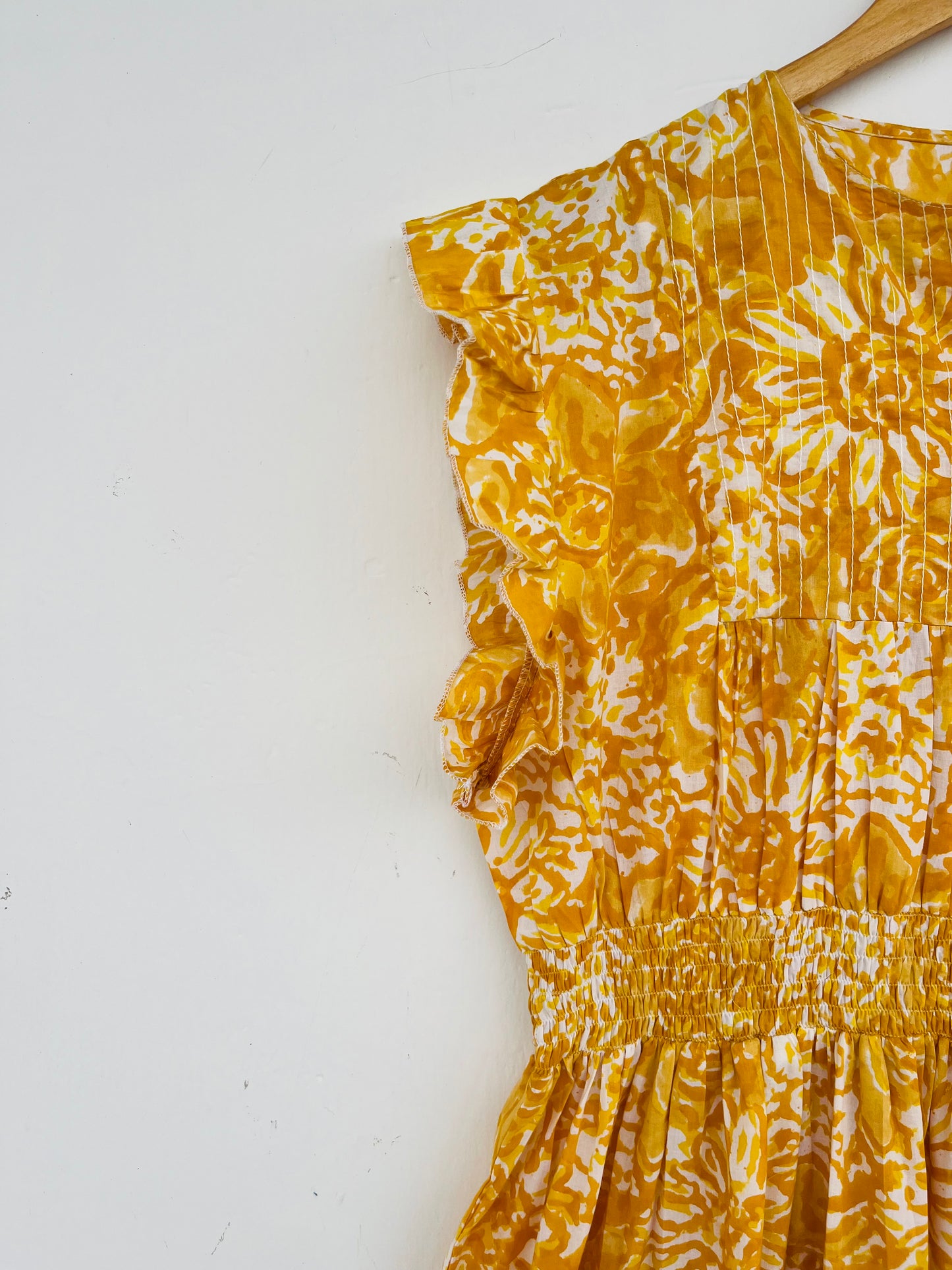 Yellow Floral Print Handmade Dress | Smocked Bodice Summer Boho Dress | Vacation Dress