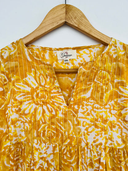 Yellow Floral Print Handmade Dress | Smocked Bodice Summer Boho Dress | Vacation Dress