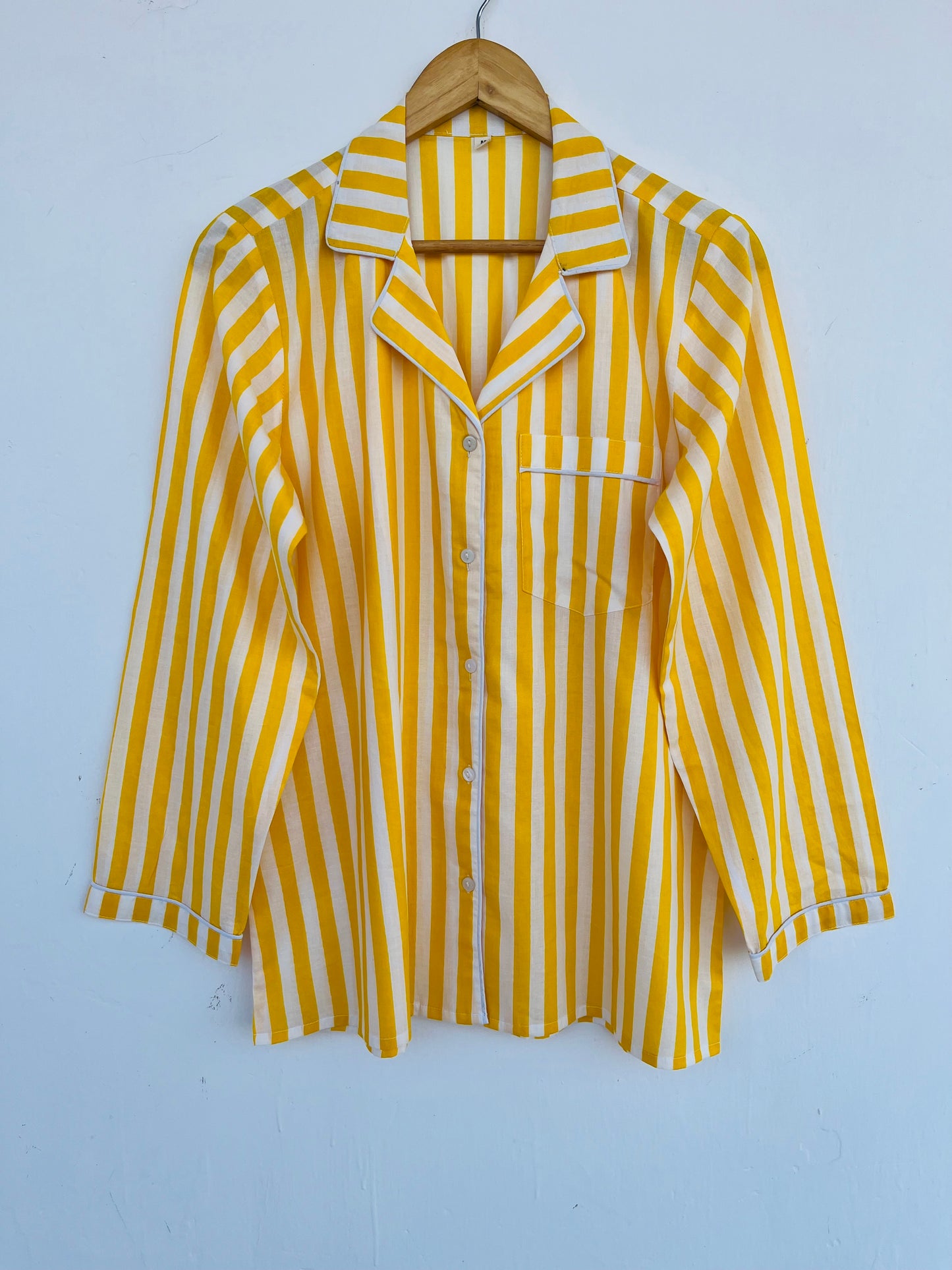 Yellow Striped Cotton Pajama Set for Women | Sleepwear Set | Sleepwear Set Night Suit