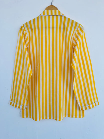 Yellow Striped Cotton Pajama Set for Women | Sleepwear Set | Sleepwear Set Night Suit
