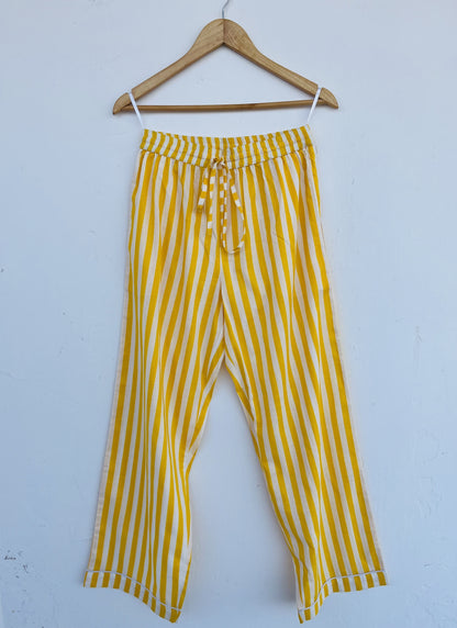 Yellow Striped Cotton Pajama Set for Women | Sleepwear Set | Sleepwear Set Night Suit