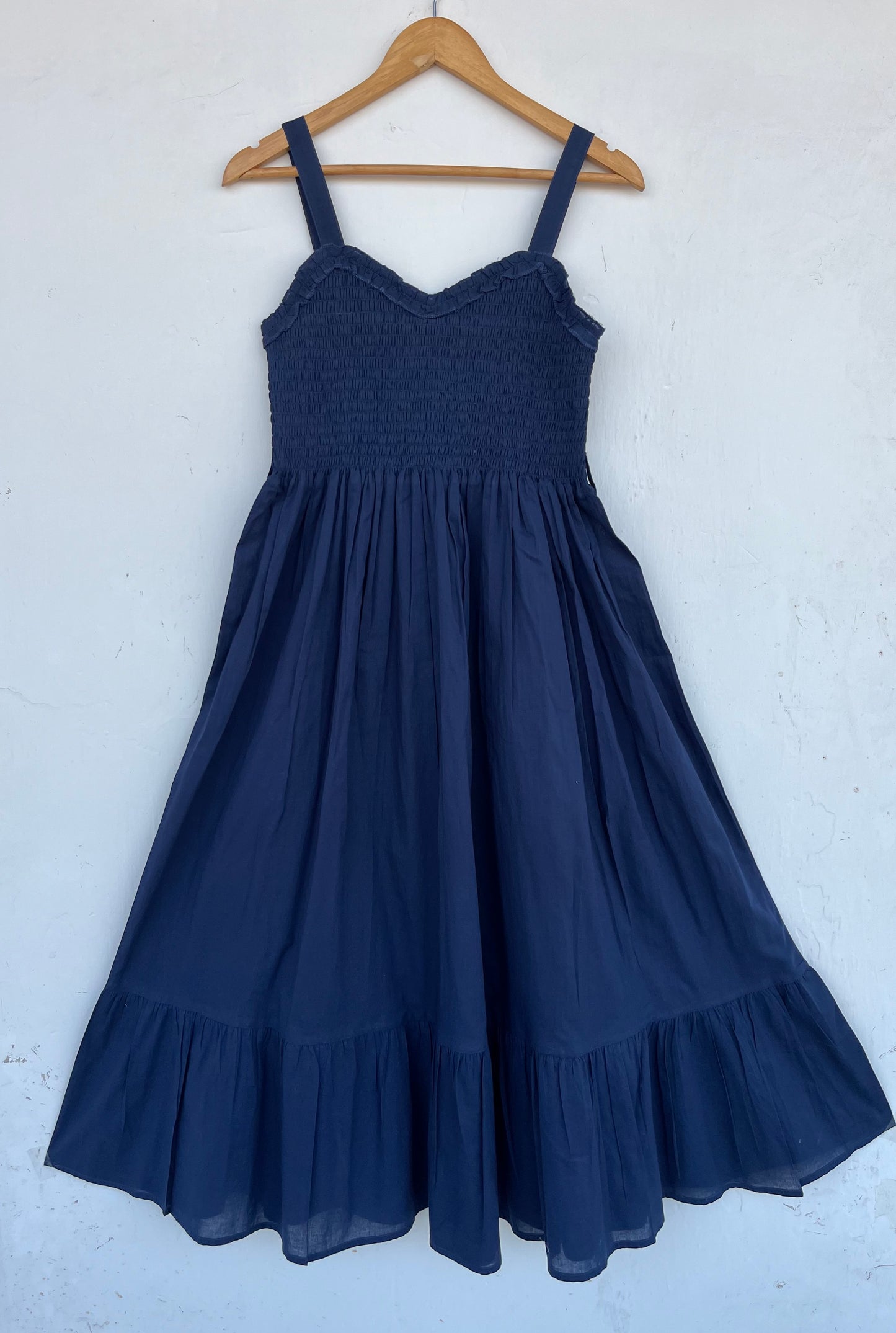 Navy Blue Smocked Maxi Dress | Minimalist Sleeveless Summer Cotton Dress