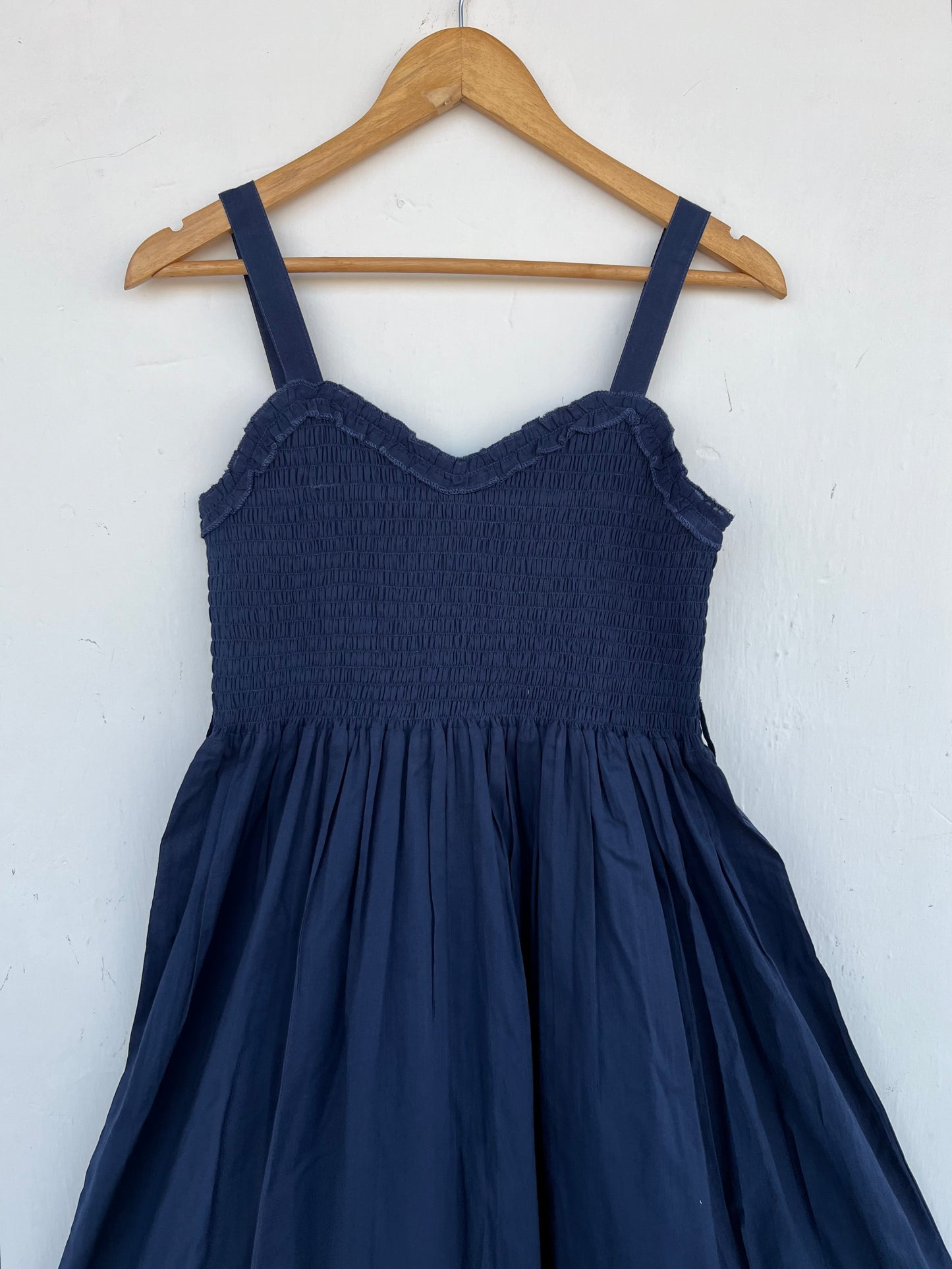 Navy Blue Smocked Maxi Dress | Minimalist Sleeveless Summer Cotton Dress
