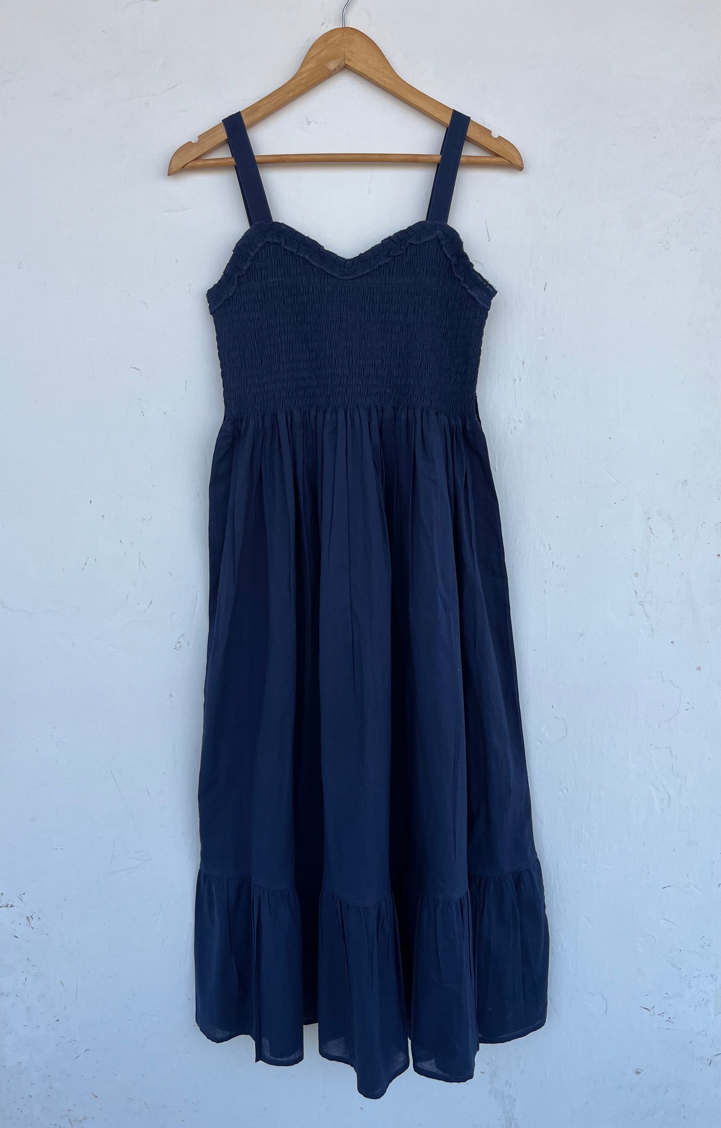 Navy Blue Smocked Maxi Dress | Minimalist Sleeveless Summer Cotton Dress