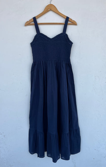 Navy Blue Smocked Maxi Dress | Minimalist Sleeveless Summer Cotton Dress