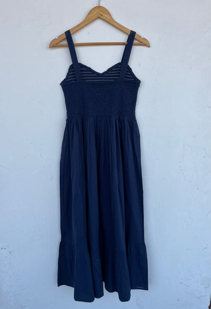 Navy Blue Smocked Maxi Dress | Minimalist Sleeveless Summer Cotton Dress
