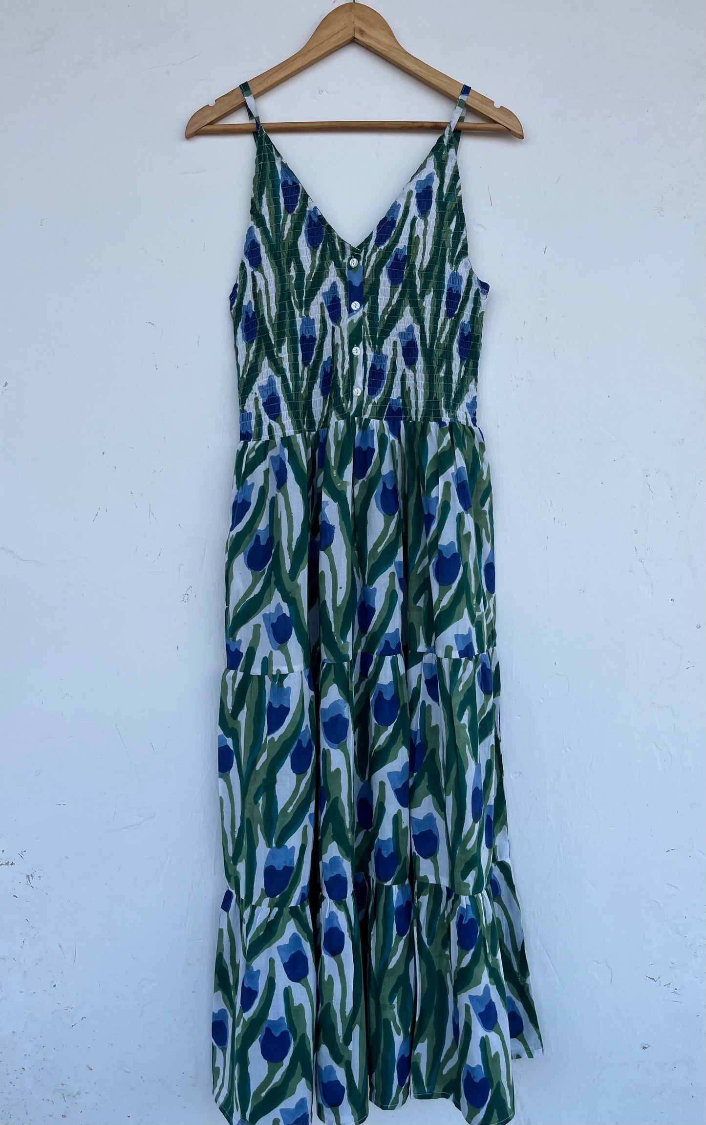 Green Blue Floral Cotton Sundress | Romantic Date Outfit | Gift for Her