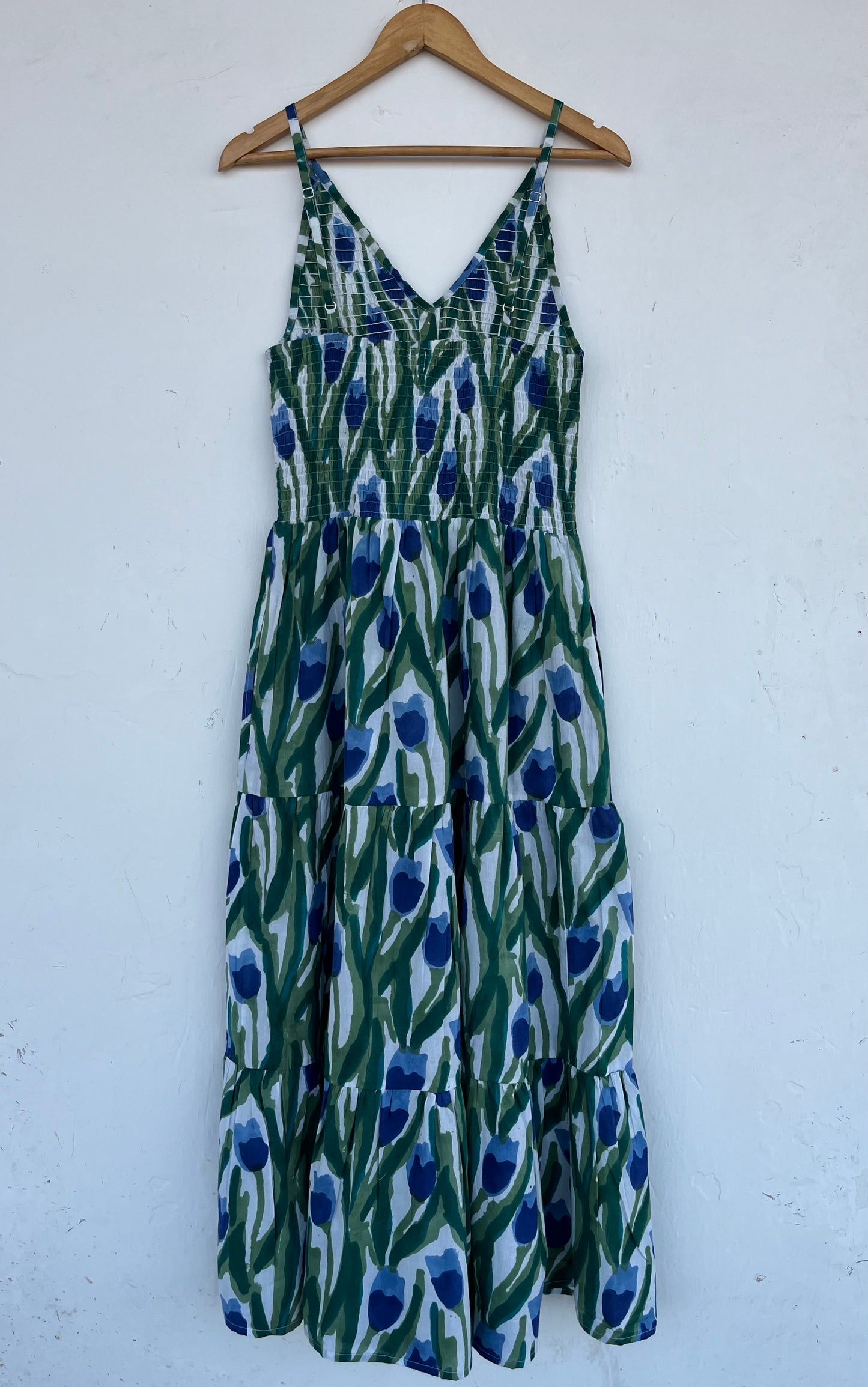 Green Blue Floral Cotton Sundress | Romantic Date Outfit | Gift for Her