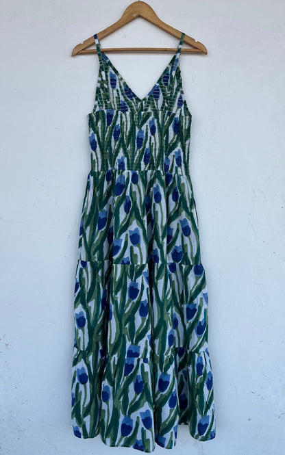 Green Blue Floral Cotton Sundress | Romantic Date Outfit | Gift for Her