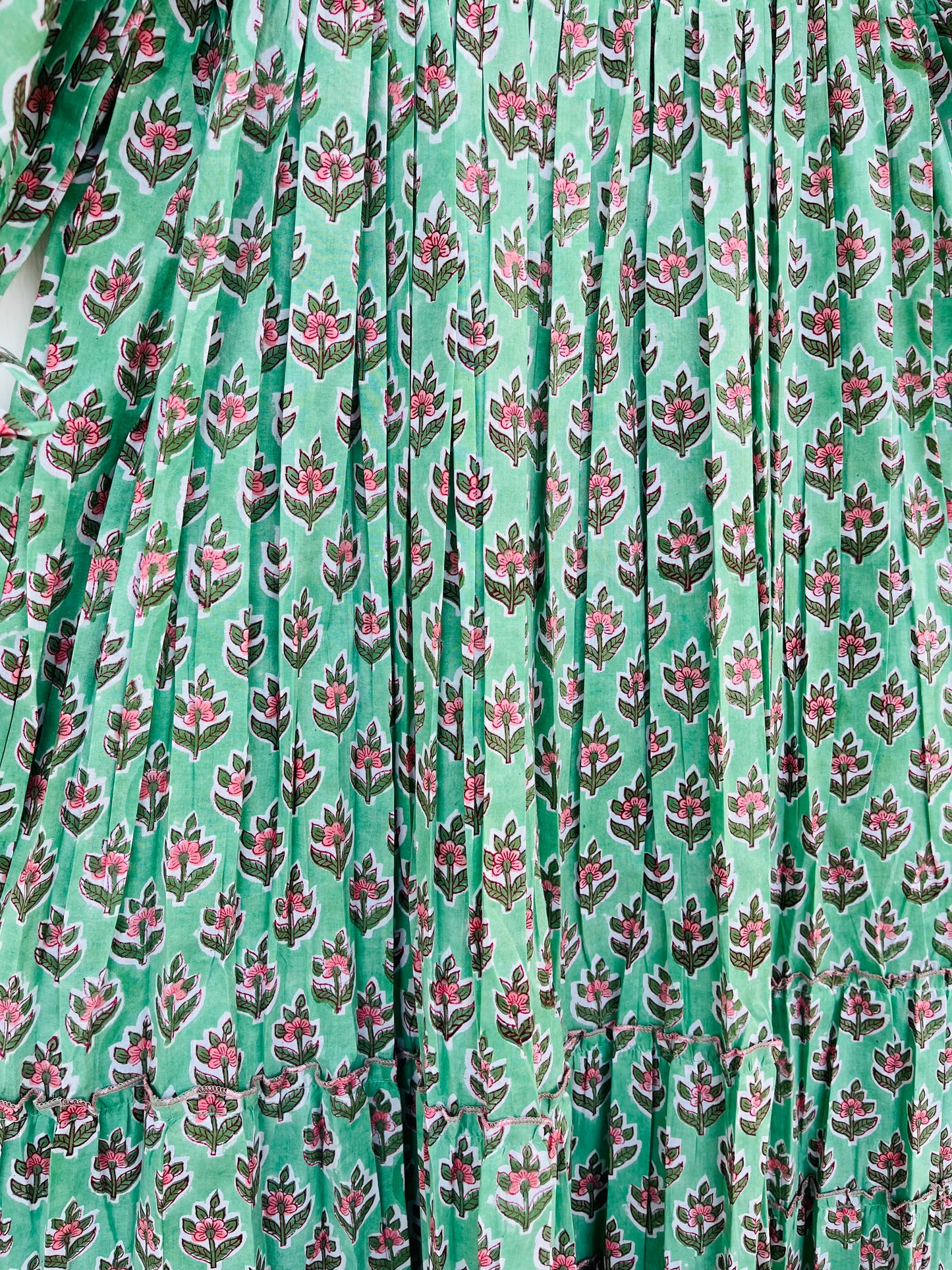 Hand Block Printed Puff Sleeves Tiered Maxi Dress