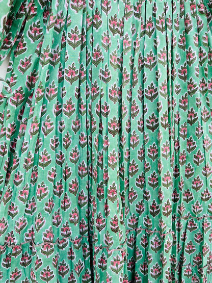Hand Block Printed Puff Sleeves Tiered Maxi Dress