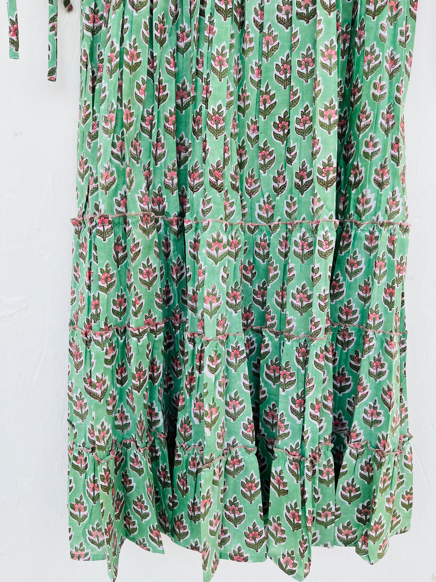 Hand Block Printed Puff Sleeves Tiered Maxi Dress
