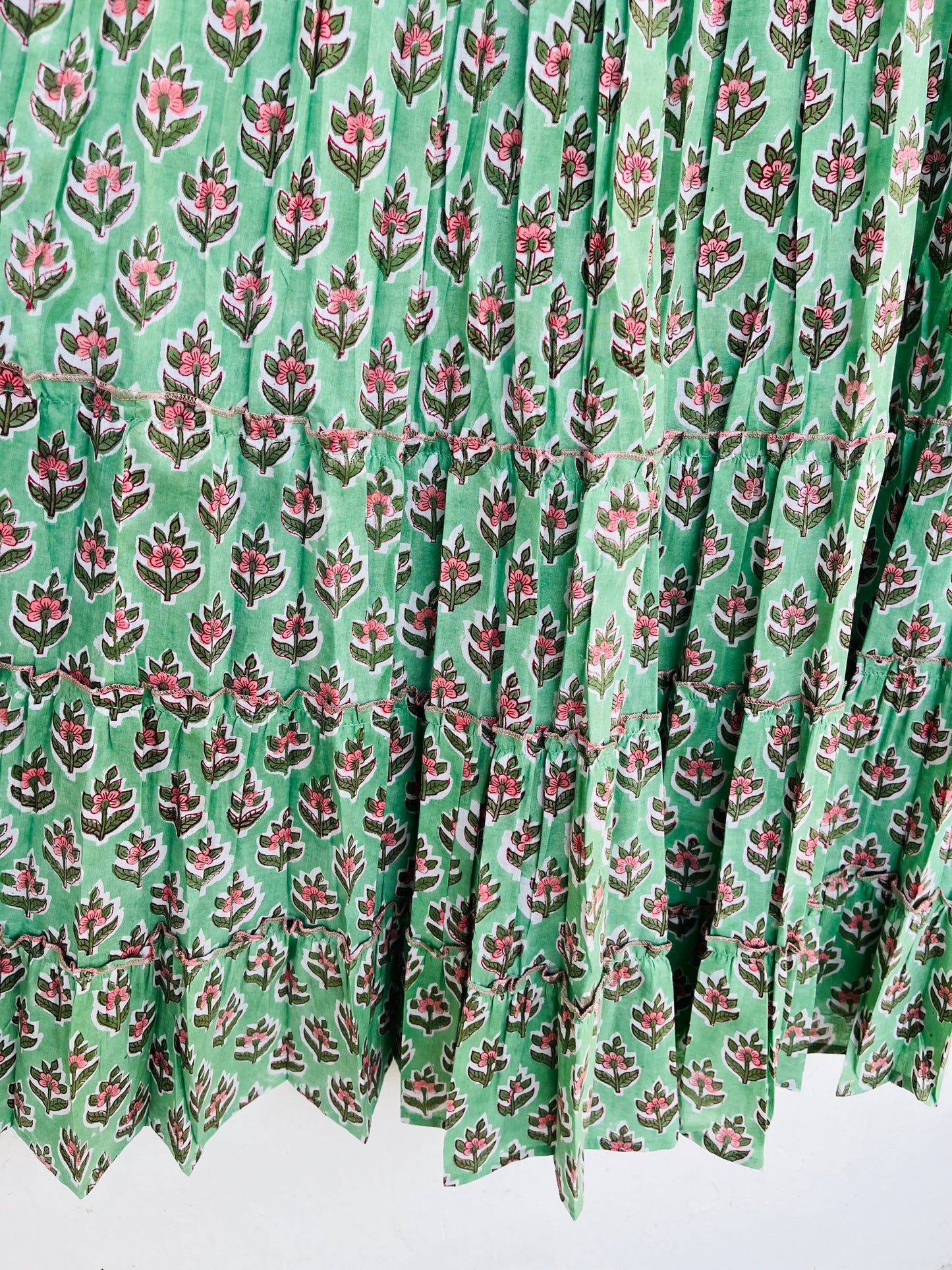 Hand Block Printed Puff Sleeves Tiered Maxi Dress