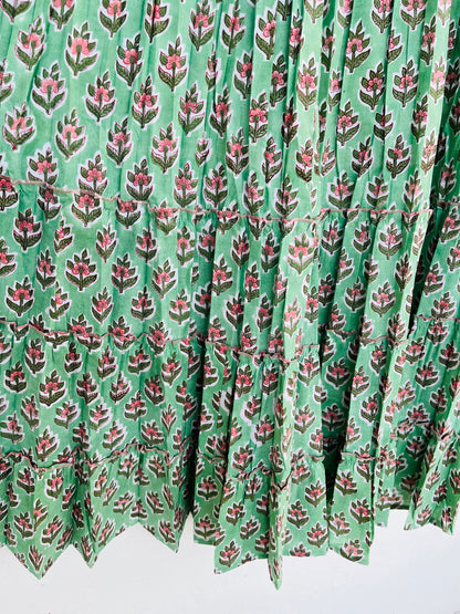 Hand Block Printed Puff Sleeves Tiered Maxi Dress