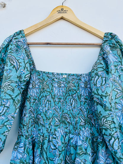 Boho Maxi Dress with Floral Print & Smocked Bodice