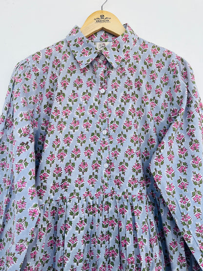 Cotton Long Sleeve Button-Down Maxi Dress