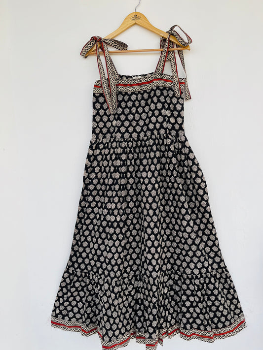 Black Cotton Maxi Dress With Adjustable Strap