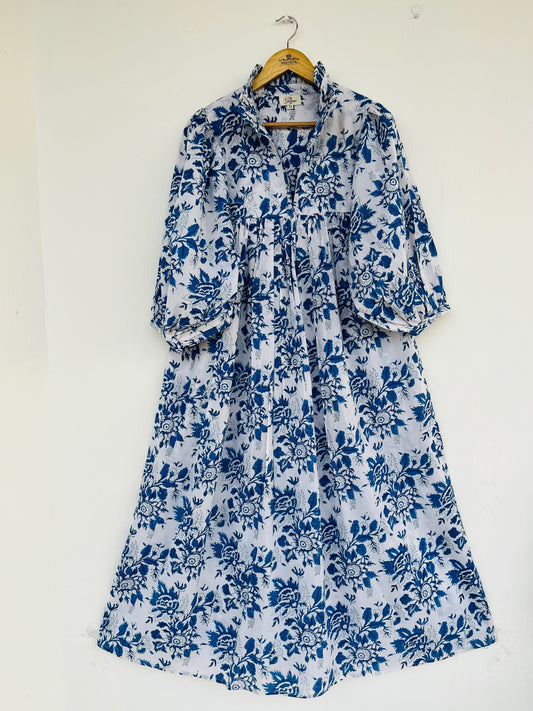 Long Cotton Maxi Dress With Frill Collar For Women
